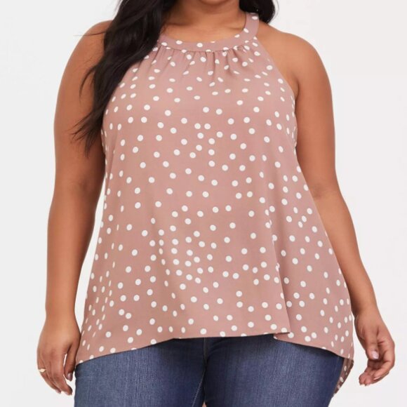 Torrid Womens Georgette Taupe White Polka Dot High Neck Career Tank Top 2X 18/20 - Picture 8 of 9